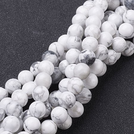 NBEADS 10 Strands Gemstone Beads Strands, Natural Howlite Round Beads, White, About 8mm in Diameter, Hole: About 1mm, 15~16