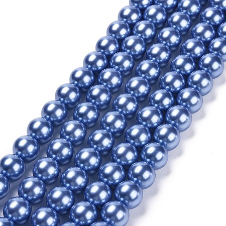 Arricraft Eco-Friendly Glass Pearl Bead Strands, Round, Dyed, Cotton Cord Threaded, Cornflower Blue, 14mm, Hole: 1.2~1.5mm, about 30pcs/strand, 15.7 inch