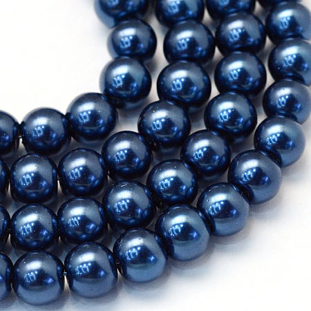 Baking Painted Glass Pearl Bead Strands, Pearlized, Round, Marine Blue, 3~4mm, Hole: 0.5mm; about 195pcs/strand, 23.6 inches