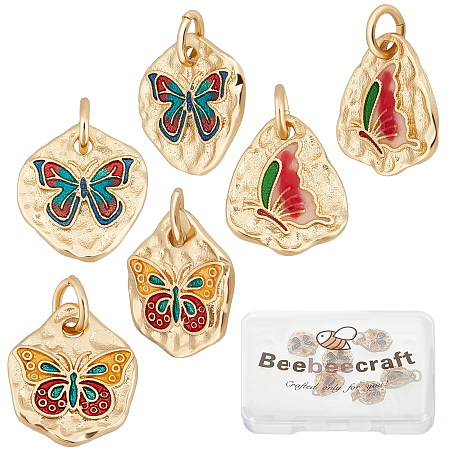 Beebeecraft 6Pcs 3 Style 18K Gold Plated Butterfly Charms Light Gold Enamel Animal Charms Pendants for Jewelry Making Bracelet Choker Necklace Earring