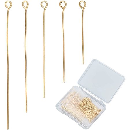 CREATCABIN 1 Box 200pcs 18K Real Gold Plated Eye Pins Head Pins for Jewelry Making Brass Dressmaker Headpins Eyepins for Necklace Bracelet Earrings Linking DIY Accessories