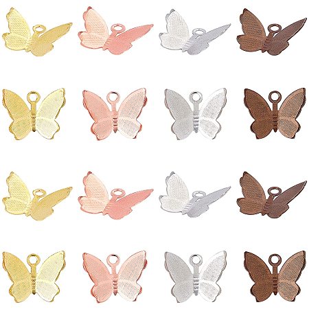 NBEADS 120 Pcs 11mmx13.5mm Tiny Brass Butterfly Pendant Charms, 4 Assorted Colors Small Brass Butterfly Insect Charm Metal Pendant Supplies Craft Findings for Necklaces Earrings DIY Jewelry Making