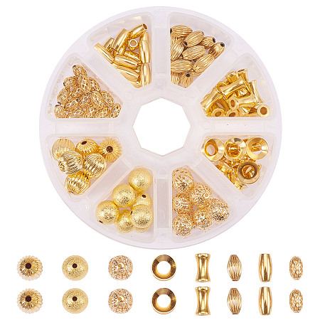 PandaHall Elite 1 Box 105 PCS 8 Style Golden Brass Bead Spacers Jewelry Findings Accessories for Bracelet Necklace Jewelry Making