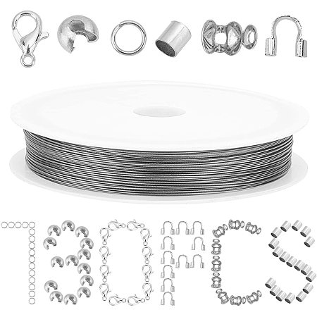 SUNNYCLUE 1 Box 730Pcs Tube Brass Crimp Beads & Brass Crimp Beads Cover & Bead Tips & Brass Wire Guardians & Jump Rings & Lobster Claw Clasps & Tiger Tail Craft Wire Jewelry Making Supplies