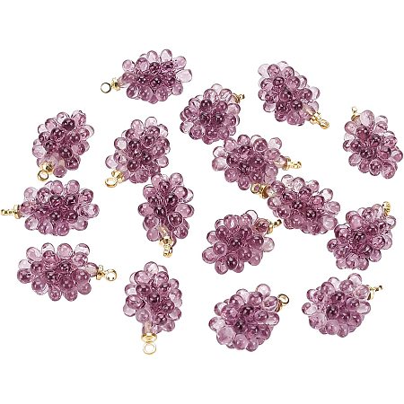 BENECREAT 16Pcs Grape Resin Bud Charms Handmade Dried Flower Pendants with Peg Bails for DIY Bracelet Earring Necklace Jewelry Making, Hole: 1.5mm