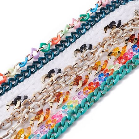 ARRICRAFT Handmade Opaque Acrylic Curb Chains, Twisted Chains, Mixed Color, 18.5~30x12~23.5x4~6mm, about 713~1020mm/pc