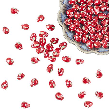 Arricraft 100PCS Strawberry Bead Strands Handmade Lampwork Beads Fruit Spacer Loose Beads for Bracelets Necklace Jewelry Making-Red