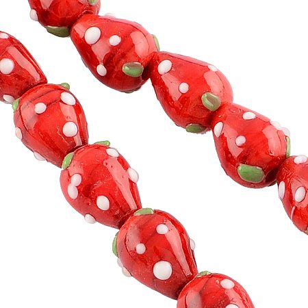 Arricraft 100 Pcs Strawberry Beads, Handmade Lampwork Beads Spacer, Glass Beads for Jewelry Making, Red