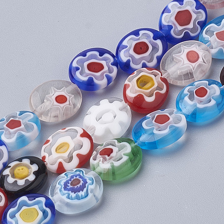 ARRICRAFT Handmade Millefiori Lampwork Beads Strands, Oval, Mixed Color, 10x8x3mm, Hole: 0.8mm, about 37pcs/strand, 13.7 inches
