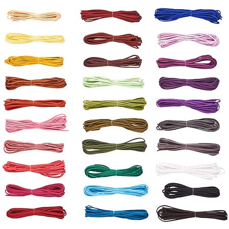 PandaHall Elite 150m 30 Colors Suede Cord Flat Faux Suede Lace Beading Thread for Bracelet Jewelry Crafts Making, 2.5x2mm