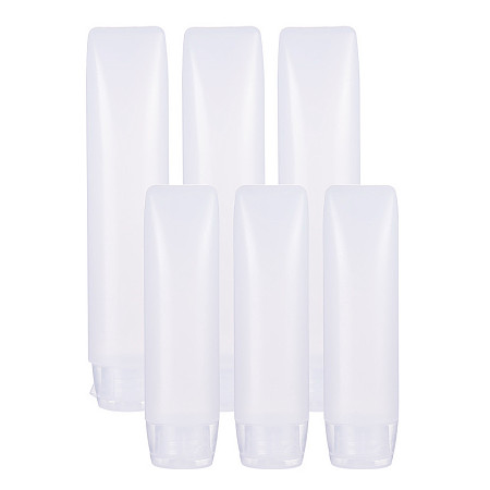 BENECREAT Transparent Cosmetic Soft Tube, Plastic Lotion Shampoo Cream Squeeze Packaging Tube, Screw Lid Flip Cap, White, 13.2x2.8cm; Capacity: about 30~50ml, 6pcs/set