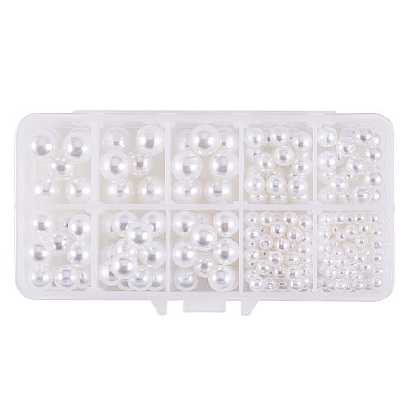 PandaHall Elite About 220pcs 5 Sizes Half Drilled Imitated Pearl Beads for Vase Fillers, Wedding, Party, Home Decoration (5mm, 6mm, 8mm, 10mm, 12mmWhite)