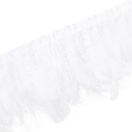 FINGERINSPIRE 2Yard/2m Turkey Fluffy Feather Fringe Trim (White) Artificial Marabou Hackle Feather Fringe Trimming for Wedding Dress Sewing Accessory