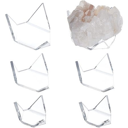 OLYCRAFT 6 Packs Acrylic Display Holder Triangle Display Easel Stands Clear Plastic Display Stands for Small Collectibles Rocks Geodes Rock Mineral Agate Fossil Coral - Small, Medium, Large