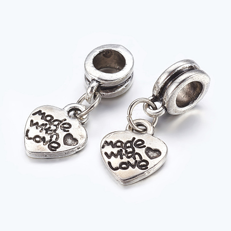 Honeyhandy Men Valentines Day Gift Ideas Alloy European Dangle Charms, Heart, Antique Silver, 22mm, Hole: 5mm