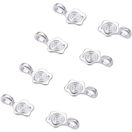 PandaHall Elite 60 pcs Flower Shape Glue on Flat Pad Bails Pendants Charms Connector Hanger for Earring Necklace Jewelry DIY Craft Making Silver