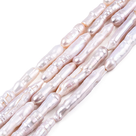 Natural Baroque Pearl Keshi Pearl Beads Strands, Cultured Freshwater Pearl, Toothpick, Seashell Color, 19~28.5x4~5x4~5mm, Hole: 0.7mm, about 15pcs/strand, 14.84 inch~15.35 inch(37.7~39cm)