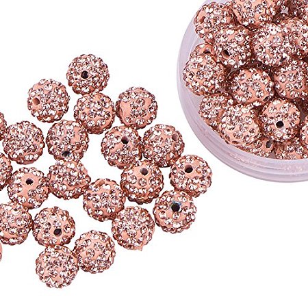 ARRICRAFT 100 Pcs 10mm Light Peach Shamballa Pave Disco Ball Clay Beads, Polymer Clay Rhinestone Beads Round Charms Jewelry Makings