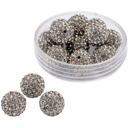 Pandahall Elite About 50 Pcs 10mm Clay Pave Disco Ball Czech Crystal Rhinestone Shamballa Beads Charm Round Spacer Bead for Jewelry Making Gray