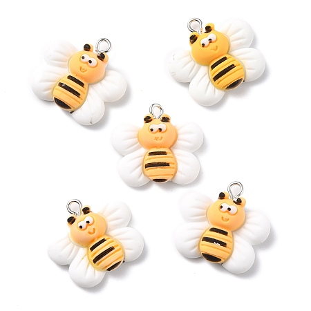 Honeyhandy Resin Pendants, with Platinum Iron Peg Bail, Bee, Gold, 23x24x8.5mm, Hole: 2mm