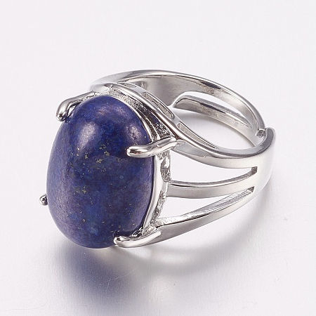 Honeyhandy Natural Lapis Lazuli Wide Band Finger Rings, with Alloy Ring Findings, Oval, 18mm