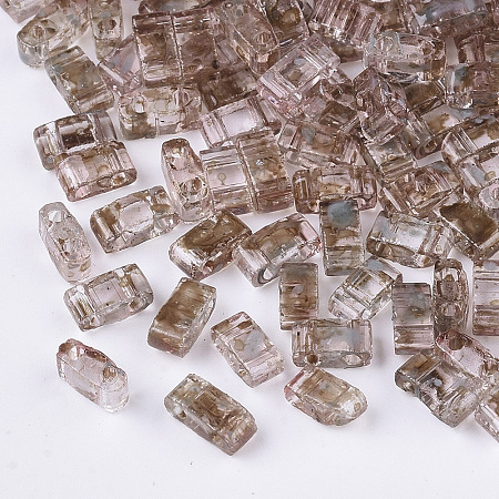 MIYUKI® 2-Hole Transparent Glass Seed Beads, Antique Style, Rectangle, RosyBrown, 4.5~5.5x2x2~2.5mm, Hole: 0.5~0.8mm