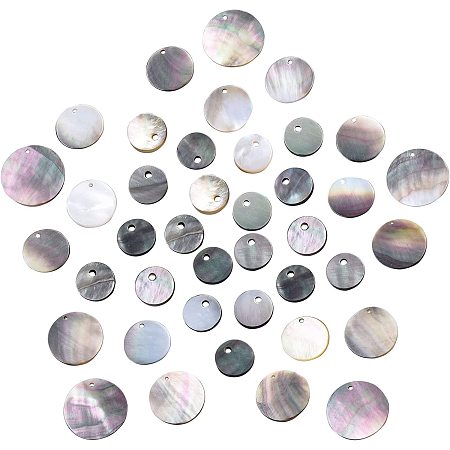 SUNNYCLUE 1 Box 40Pcs 4 Sizes Shell Charm Flat Round Natural Black Lip Seashell Pendants Disc Coin Beads Ocean Beach Hawaii Style for Jewelry Making Charms DIY Bracelets Findings Accessory