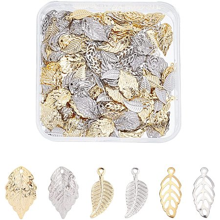 DICOSMETIC 180Pcs 3 Styles Stainless Steel Tree Leaf Pendants Hollow Leaves Branch Leaves Charm Filigree Leaf Crafts Charms for DIY Bracelet Necklace Jewelry Making