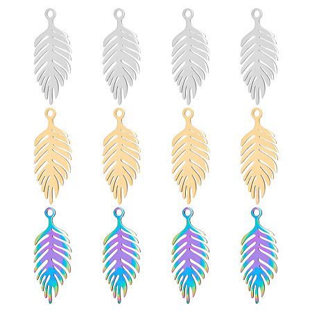 DICOSMETIC 12pcs 3 Colors 25mm Monstera Leaf Charms 304 Stainless Steel Hollow Leaf Pendants with Small Hole Multi-Color Leaf Charms for Necklace Bracelet Jewelry Making，Hole:1.6mm