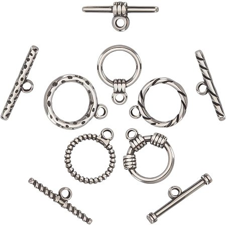 DICOSMETIC 5 Styles Round Toggle Clasps Stainless Steel Buckle Round IQ Buckle Bracelet Clasp Round T-Bar Closure Silver Swirl Clasps Findings for Bracelet Necklace Jewelry Making