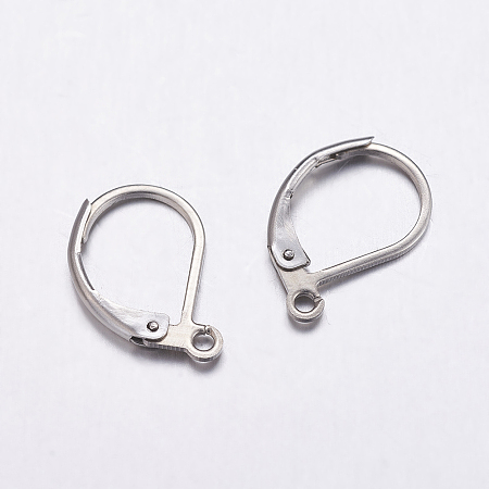 Honeyhandy 304 Stainless Steel Leverback Earring Findings, with Loop, Stainless Steel Color, 15.5x10.5x2mm, Hole: 1mm, Pin: 0.9mm