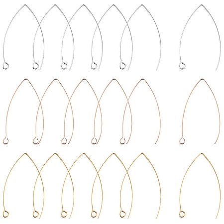 PandaHall Elite 24 Pairs 3 Colors Ear Hooks Stainless Steel Ear Wire for DIY Earring Loop Jewelry Making