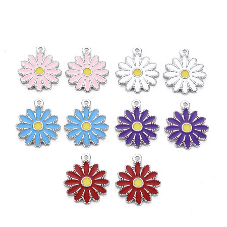 Arricraft 304 Stainless Steel Enamel Pendants, Ion Plating(IP), Stainless Steel Color, Flower, Mixed Color, 18x15.5x2mm, Hole: 1.4mm