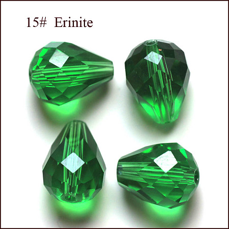 Honeyhandy Imitation Austrian Crystal Beads, Grade AAA, Faceted, Drop, Green, 10x12mm, Hole: 0.9~1.5mm