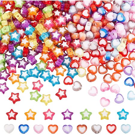 NBEADS 400 Pcs Heart and Star Acrylic Beads, Mixed Transparent Heart Beads Star Plastic Loose Beads for DIY Jewellery Bracelet Necklace Crafts Making