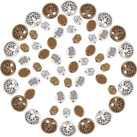 SUNNYCLUE 1 Box 60Pcs 6 Style Tree of Life Spacer Beads Tree of Life Beads Mixed Loose Spacer Beads Metal Jewelry Findings for Making Necklace Bracelet Craft