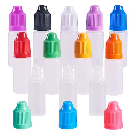 BENECREAT 60PCS 10ml Plastic Squeezable Dropper Bottles Thin Tip Dropper Bottles with 12 Color Childproof Cap for Liquids