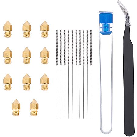 GORGECRAFT 11Pcs 0.4mm 3D Printer Nozzles Cleaning Kit Extruder Nozzle Brass Accessories High Temperature Pointed Compatible with Makerbot Creality CR-10 with 10PCS Needles, Tweezers