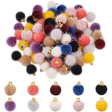 PandaHall Elite 10 Colors Pompoms Earrings Charms, 100pcs Fabric Fur Metallic Pompoms Earrings Charms Colorful DIY Fluffy Ball for Tassel Earrings Charm Pendant Jewelry Making, 10mm