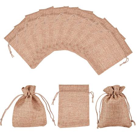 NBEADS 10 Pcs 4.7x3.5 Inch DarkKhaki Burlap Drawstring Bags Wedding Party Favors Jewelry Pouches Candy Gift Bags