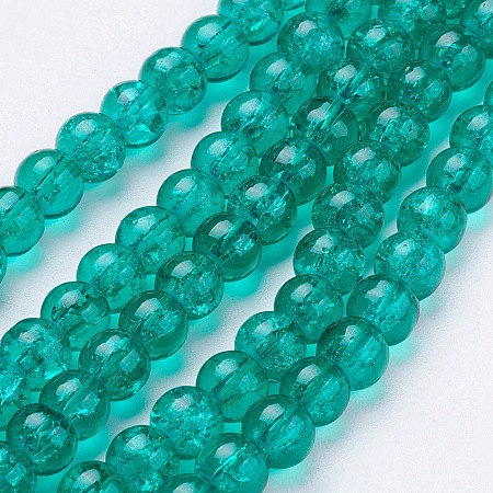 Crackle Glass Beads Strands, Round, Medium Sea Green, 10mm, Hole: 1.3~1.6mm; about 80pcs/strand, 31.4 inches
