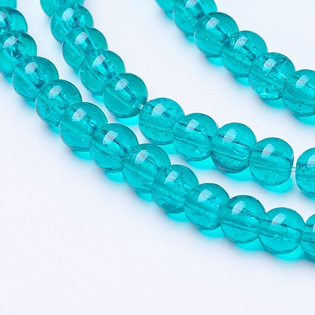 Honeyhandy Crackle Glass Beads Strands, Round, Medium Sea Green, 4mm, Hole: 1.1~1.3mm, about 200pcs/strand, 31.4 inch