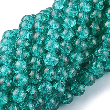 Arricraft Crackle Glass Beads Strands, Round, Medium Sea Green, 8mm, Hole: 1.3~1.6mm, 31.4 inches