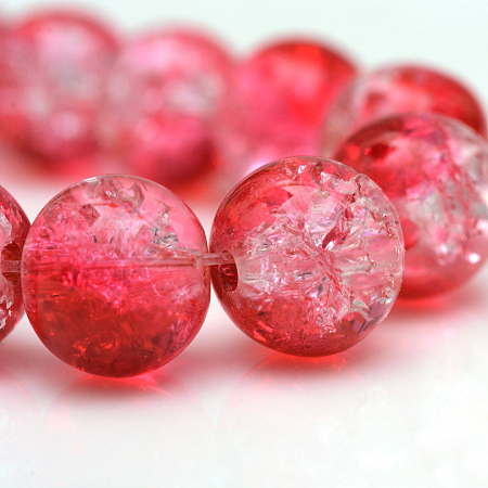 Honeyhandy Baking Painted Crackle Glass Bead Strands, Round, Red, 10mm, Hole: 1.3~1.6mm, about 80pcs/strand, 31.4 inch