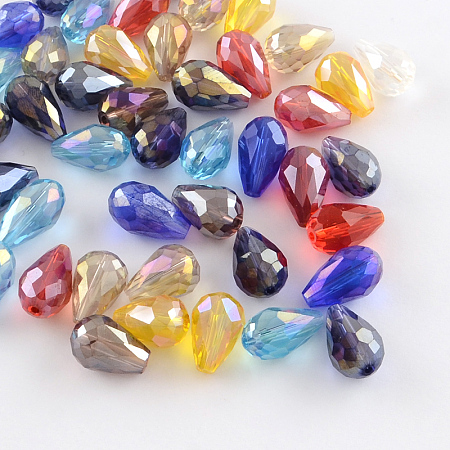 Honeyhandy AB-Color Plated teardrop, Glass Beads, Faceted, Mixed Color, 15x10mm, Hole: 1.5mm