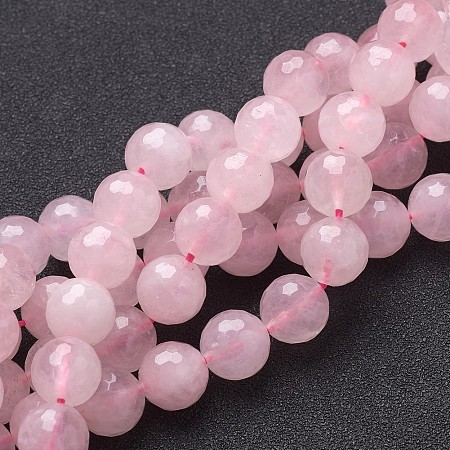 Honeyhandy Natural Rose Quartz Beads Strands, Faceted,  Round, Pink, 10mm, Hole: 1mm, about 19pcs/strand, 7.8 inch