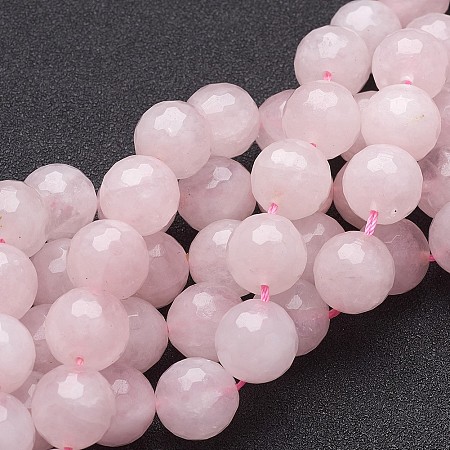 Honeyhandy Natural Rose Quartz Beads Strands, Faceted,  Round, Pink, 12mm, Hole: 1mm, about 16pcs/strand, 7.8 inch