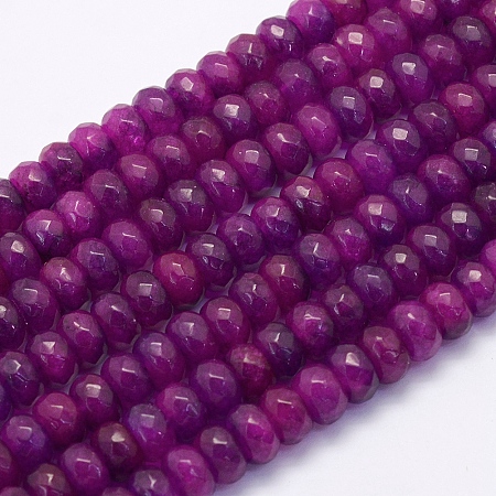 Arricraft Natural White Jade Beads Strands, Rondelle, Faceted, Dyed, Purple, 8x5mm, Hole: 1mm, about 74pcs/strand, 14.7 inch(37.5cm)