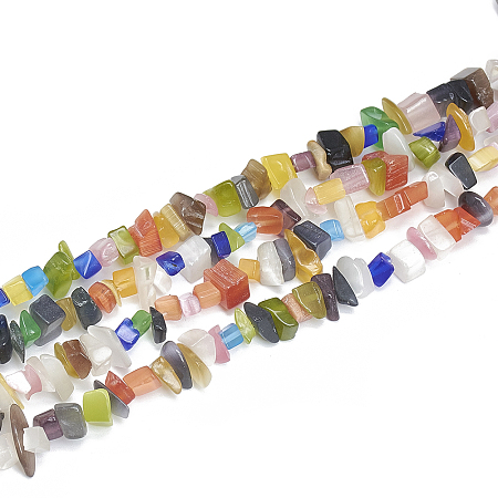 Arricraft Cat Eye Beads Strands, Chip, Colorful, 5~11x3~9x1~9mm, Hole: 1mm, about 200~300pcs/strand, 33.8 inches