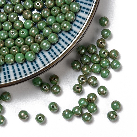Arricraft Czech Glass Beads, Round, Lime Green, 4mm, Hole: 0.8mm, about 114pcs/10g